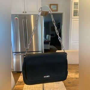 Nine West Black Satin Purse with Silver Chain